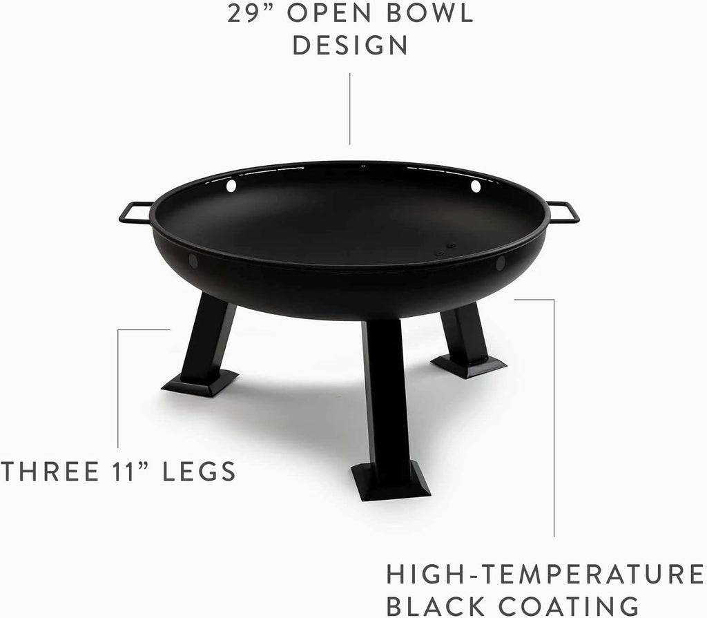 Fire Pit Grill - Campground Grill for Outdoor Cooking, Heavy Duty Steel Fire Pit with High-Temperature Black Coating, Black, Round