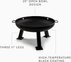Fire Pit Grill - Campground Grill for Outdoor Cooking, Heavy Duty Steel Fire Pit with High-Temperature Black Coating, Black, Round