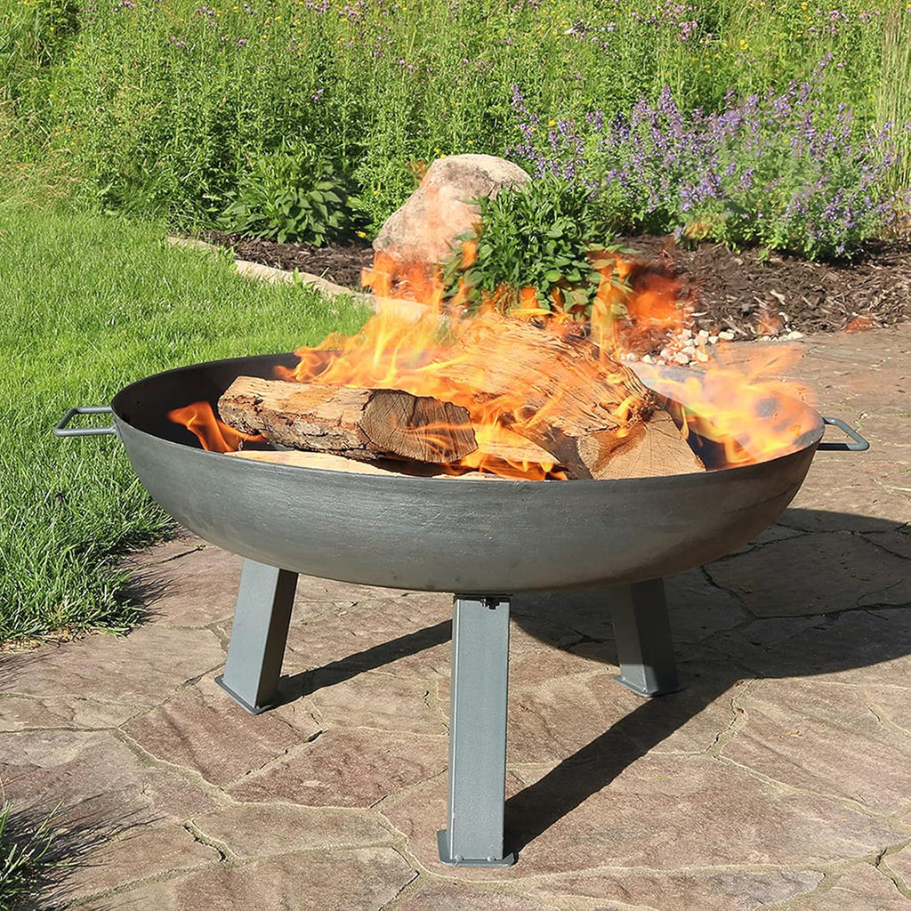 Sunnydaze Cast Iron Heavy Duty Fire Pit for outside - Wood Burning Outdoor Fire Pit Bowl with Handles for Patio, Backyard, Camping - 30" - Gray