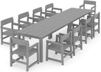 12-Piece HIPS Patio Dining Set for 10 Person Outdoor Dining Sets with Umbrella Hole Tables and Chairs Furniture Set All Weather Proof for Garden, Backyard, Poolside