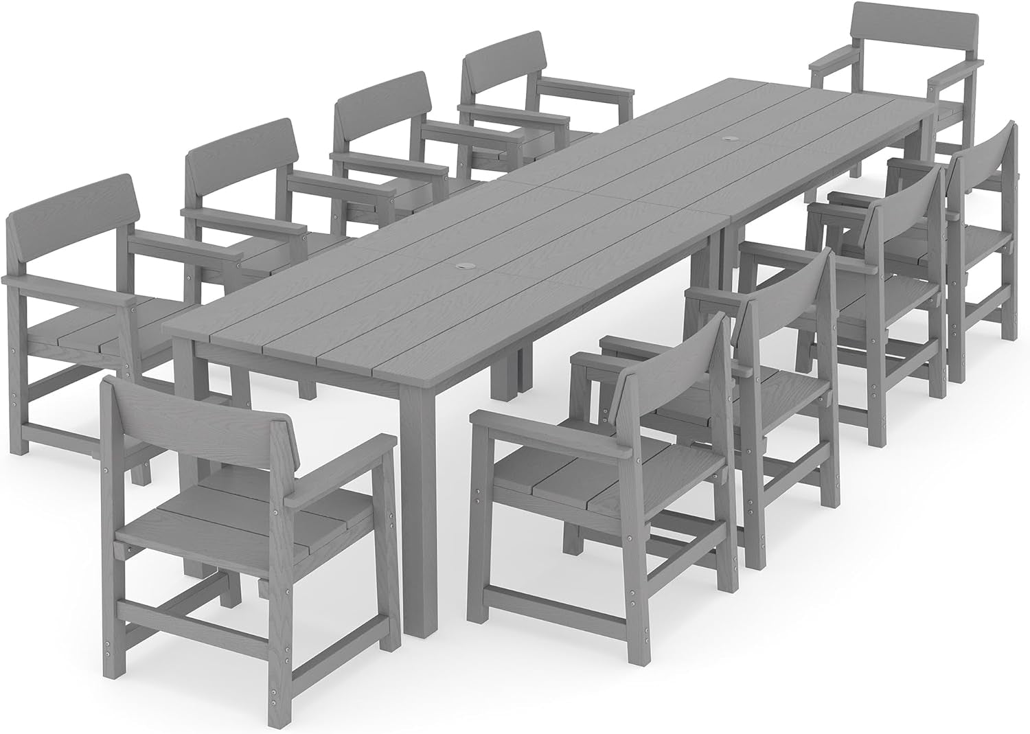 12-Piece HIPS Patio Dining Set for 10 Person Outdoor Dining Sets with Umbrella Hole Tables and Chairs Furniture Set All Weather Proof for Garden, Backyard, Poolside