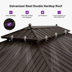 11 Ft. X 13 Ft. Bronze Patio Outdoor Gazebo Backyard Hardtop Aluminum Frame with Hooks, Netting Blue Curtain 24-Lights