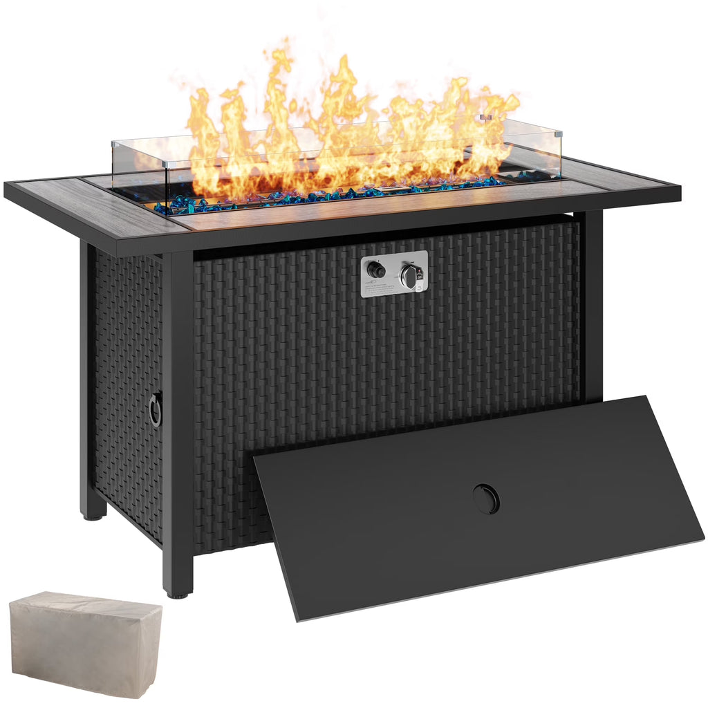 45" Propane Fire Pit Table 50,000 BTU Steel Gas Fire Pit with Removable Lid & Waterproof Cover and Tables