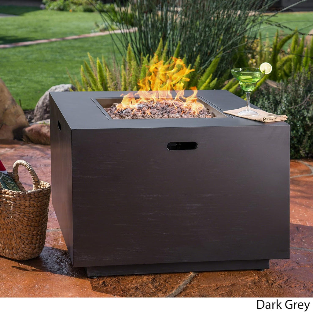 Wellington Outdoor Iron 33" Square Fire Pit - 50,000 BTU, Dark Grey