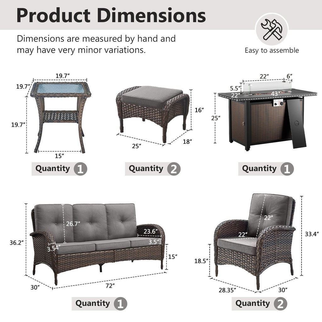 Outdoor Fire Pit Conversation Set, 3-Seat Sofa & Chairs Patio Furniture Set