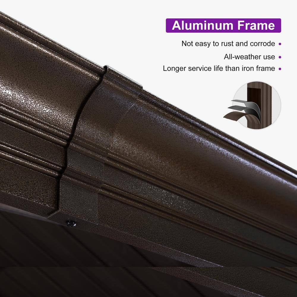 12 Ft. X 12 Ft.Bronze Aluminum Power-Coated Frame Galvanized Steel Double Roof Hardtop Gazebo,Hook,Netting,Khaki Curtain