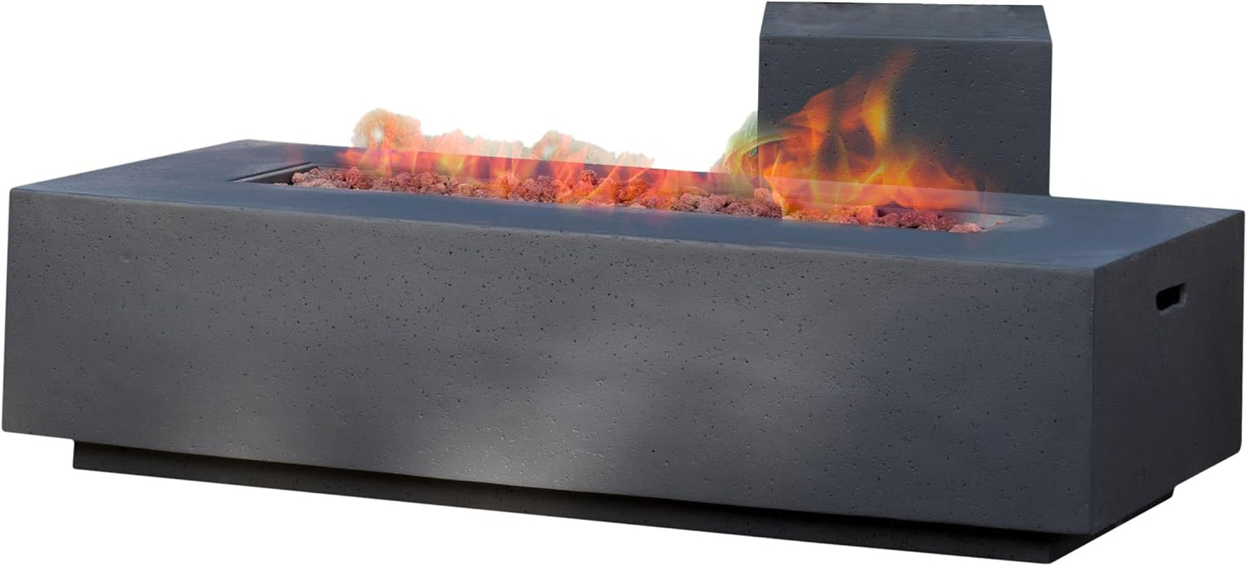 Outdoor Lightweight Concrete 50,000 BTU Rectangular Fire Pit with Tank Holder, Dark Gray