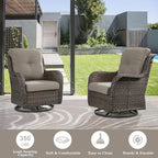 5-Piece Outdoor Patio Furniture Set - Wicker Furniture Patio Conversation Set, Outdoor Swivel Rocker Chairs with Loveseat Sofa and 2 Ottomans for Small Space, Gray Cushion