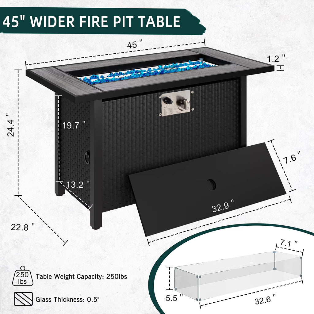 45" Propane Fire Pit Table 50,000 BTU Steel Gas Fire Pit with Removable Lid & Waterproof Cover and Tables