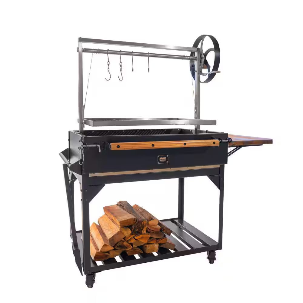 Heritage 4 Ft. X 2 Ft. Open-Fire Stainless Steel Santa Maria Argentine BBQ Grill with Adjustable Grill Grates in Black