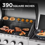 Outdoor BBQ 4-Burner Propane Grill in Silver and Black, Stainless Steel Gas Grill with Side Burner and Thermometer