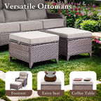 9 Pieces Patio Furniture Sets with Fire Pit Table,Swivel Chairs with 6" Thick Cushion,Sofa and Ottomans,Patio Conversation Sets for Porch Deck Garden Backyard