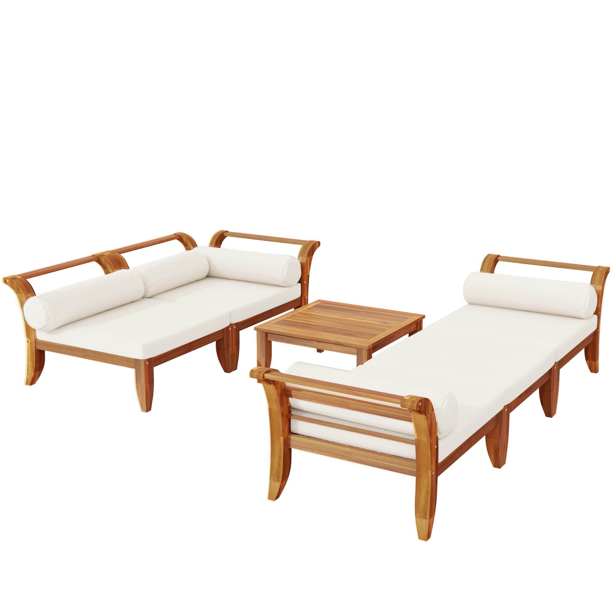 6- Piece Acacia Wood Outdoor Modular Sectional with Daybed and Tea Table