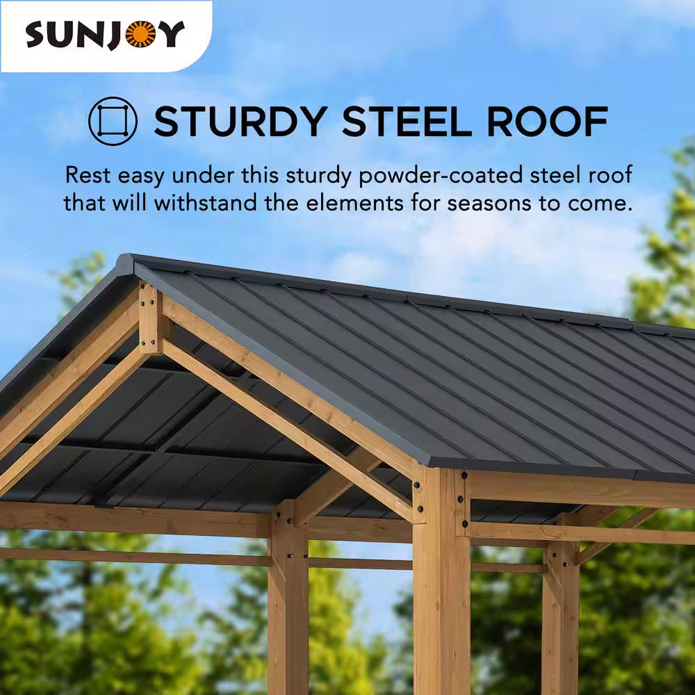 Hanover 11 Ft. W X 13 Ft. D X 10 Ft. H Cedar Wood Frame Carport Gazebo with Powdwe Coated Steel Roof
