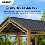 Hanover 11 Ft. W X 13 Ft. D X 10 Ft. H Cedar Wood Frame Carport Gazebo with Powdwe Coated Steel Roof