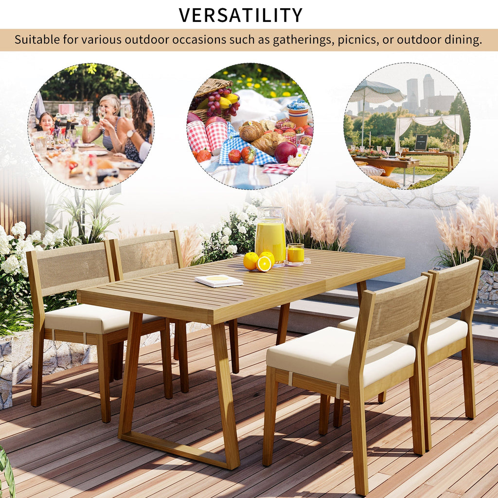 Multi-Person Outdoor Acacia Wood Dining Table and Chair Set