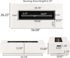 Aidan Lightweight Concrete Outdoor Propane Fire Pit Table, 50,000 BTU Rectangular Fire Table for Patio Furniture Set (No Tank Holder), Fully Assembled Patio Fire Pit, White
