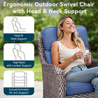 Luxury High Back Outdoor Furniture with 6-Inch Thick Cushions, Patio Furniture Set with Swivel Chairs, 6 PCS Wicker Conversation Set for Porch, Balcony, Deck and Yard