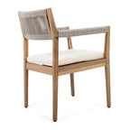 Braided Acacia Wood Outdoor Dining Chairs Set of 2 – Teak Look with Beige Rope & Cream Cushions