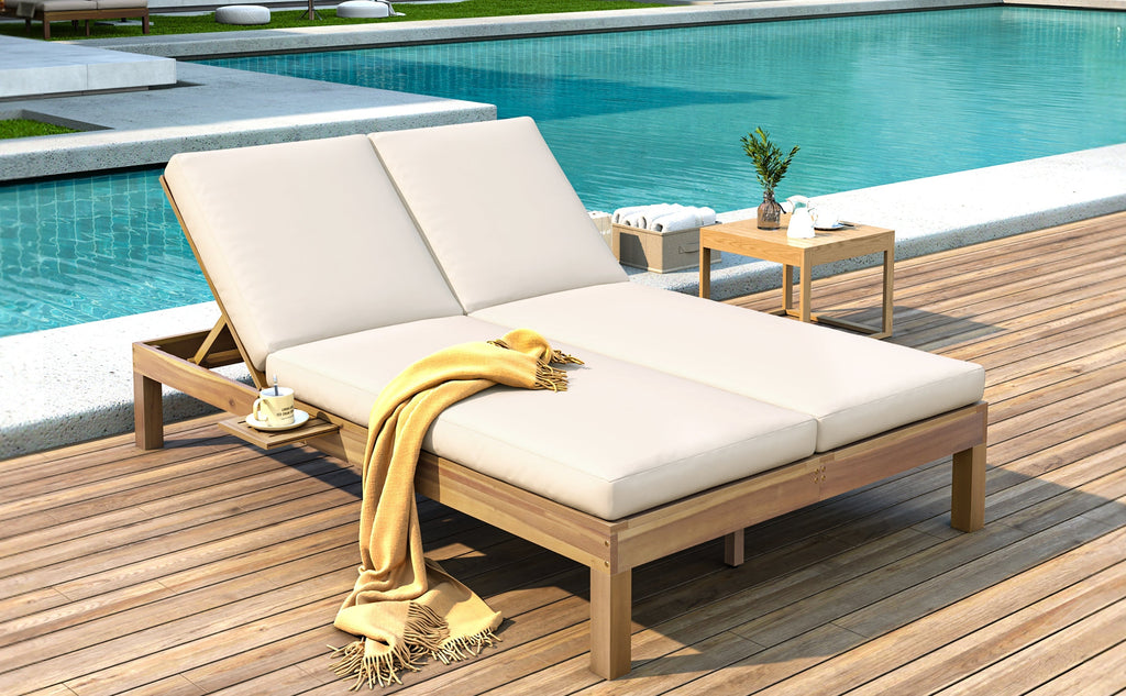 5-Position Adjustable Backrest Double Chaise Lounge Outdoor