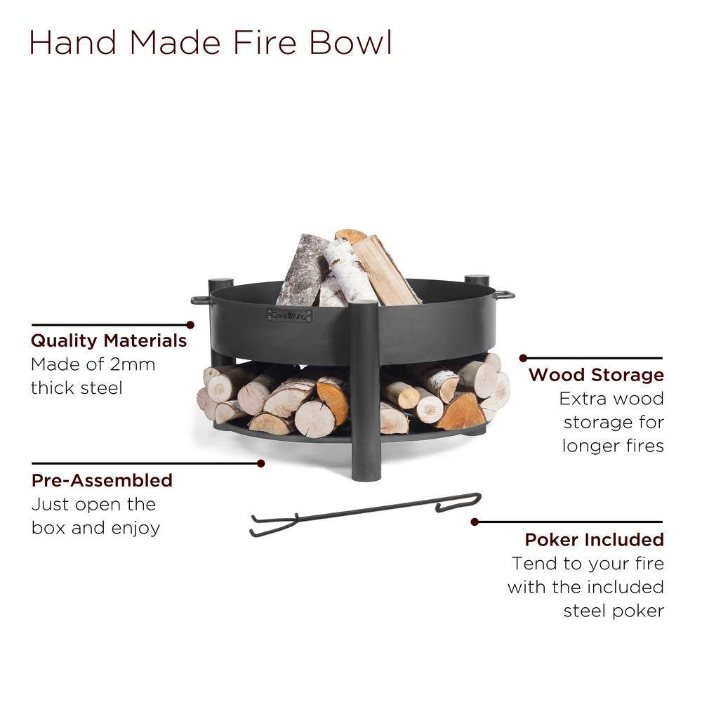 Cook King 111246 Montana Fire Pit, 23.5 In. Dia, Wood Storage, Wood Burning Fire Pit