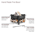 Cook King 111246 Montana Fire Pit, 23.5 In. Dia, Wood Storage, Wood Burning Fire Pit