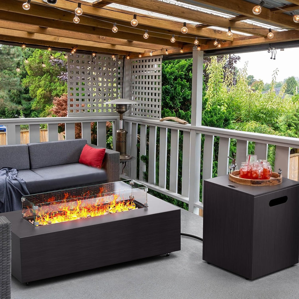 Fire Pit Table 42In Propane Fire Pit 50,000 BTU Rectangular Gas Fire Pits with Wind Guard Propane Tank Cover Table Lava Rocks for Outdoor outside Patio