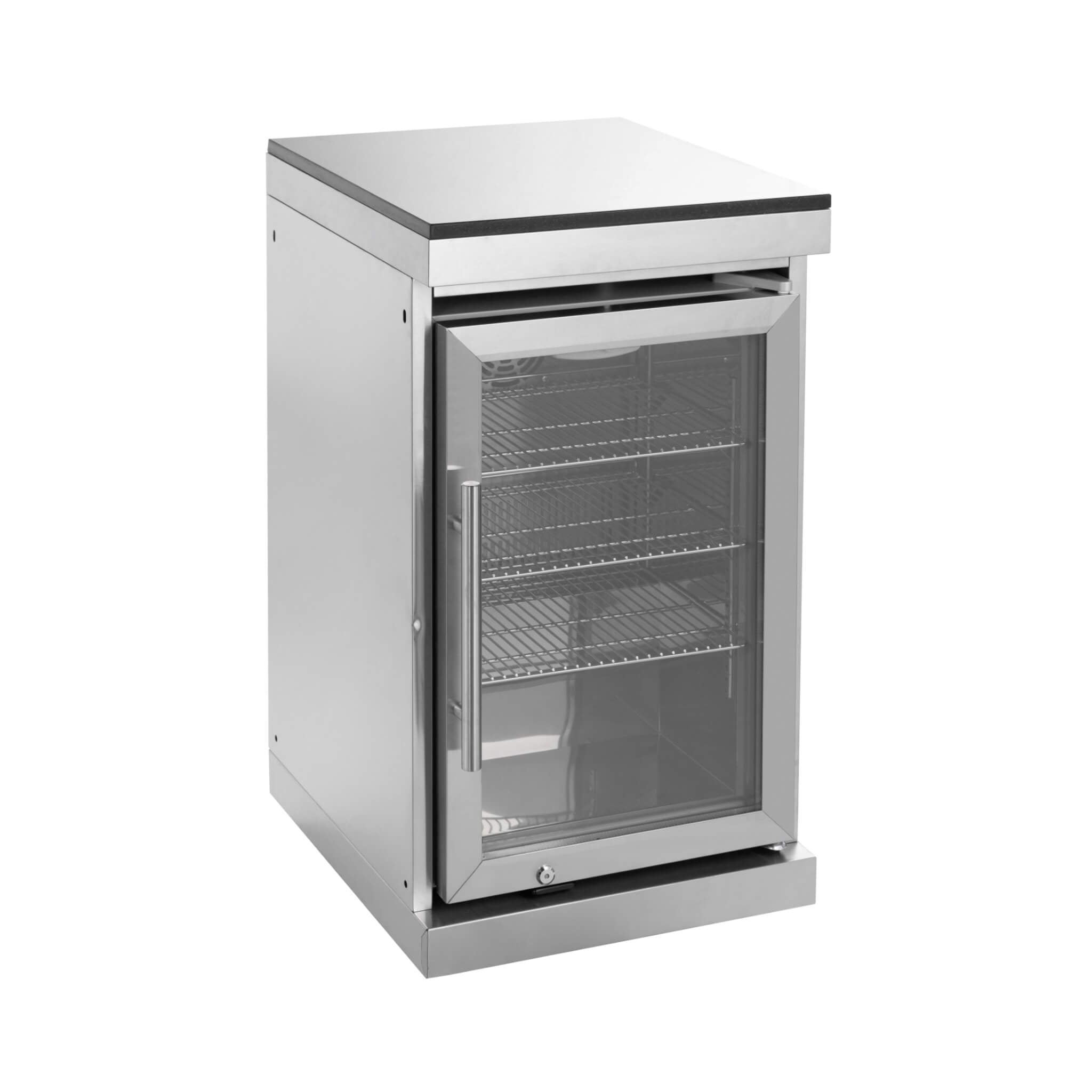 Castelle Flame Amalfi 97-Inch 4-Burner 72K BTU LP Outdoor Kitchen Grill Island with Wine Cooler, Rotisserie, Cabinets, And Granite Countertops