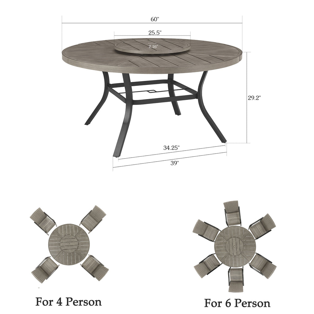 Aluminum Round 60" Dining Table With Removable Lazy Susan for 6 People