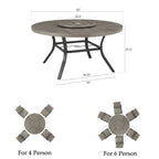 Aluminum Round 60" Dining Table With Removable Lazy Susan for 6 People