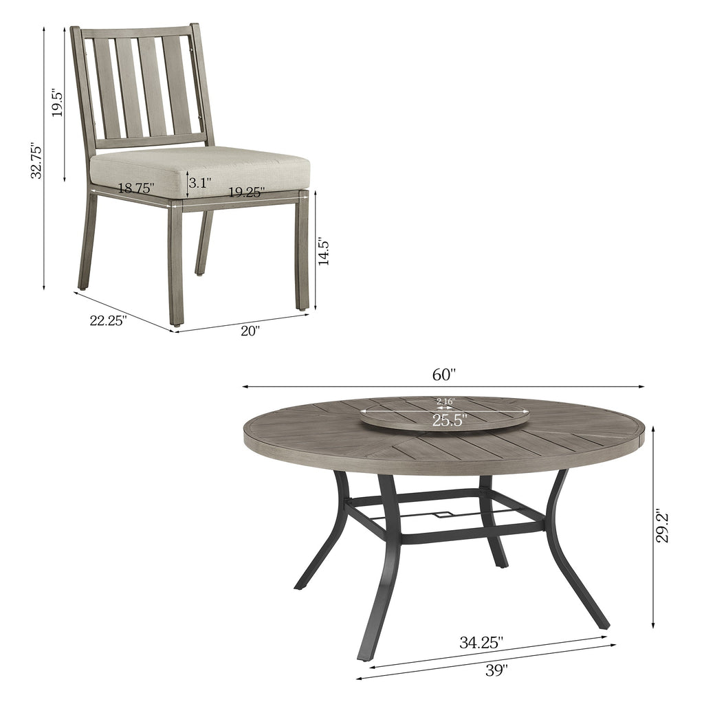 Round Dining Table Sets With Armless Chair And Sunbrella® Cushions