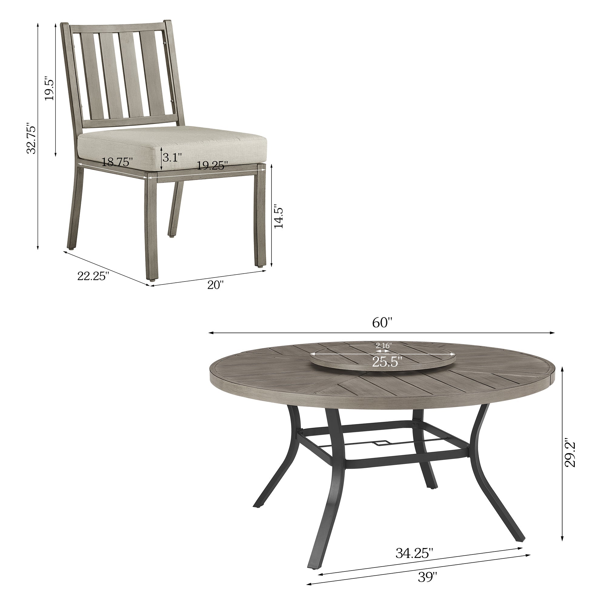 Round Dining Table Sets With Armless Chair And Sunbrella® Cushions
