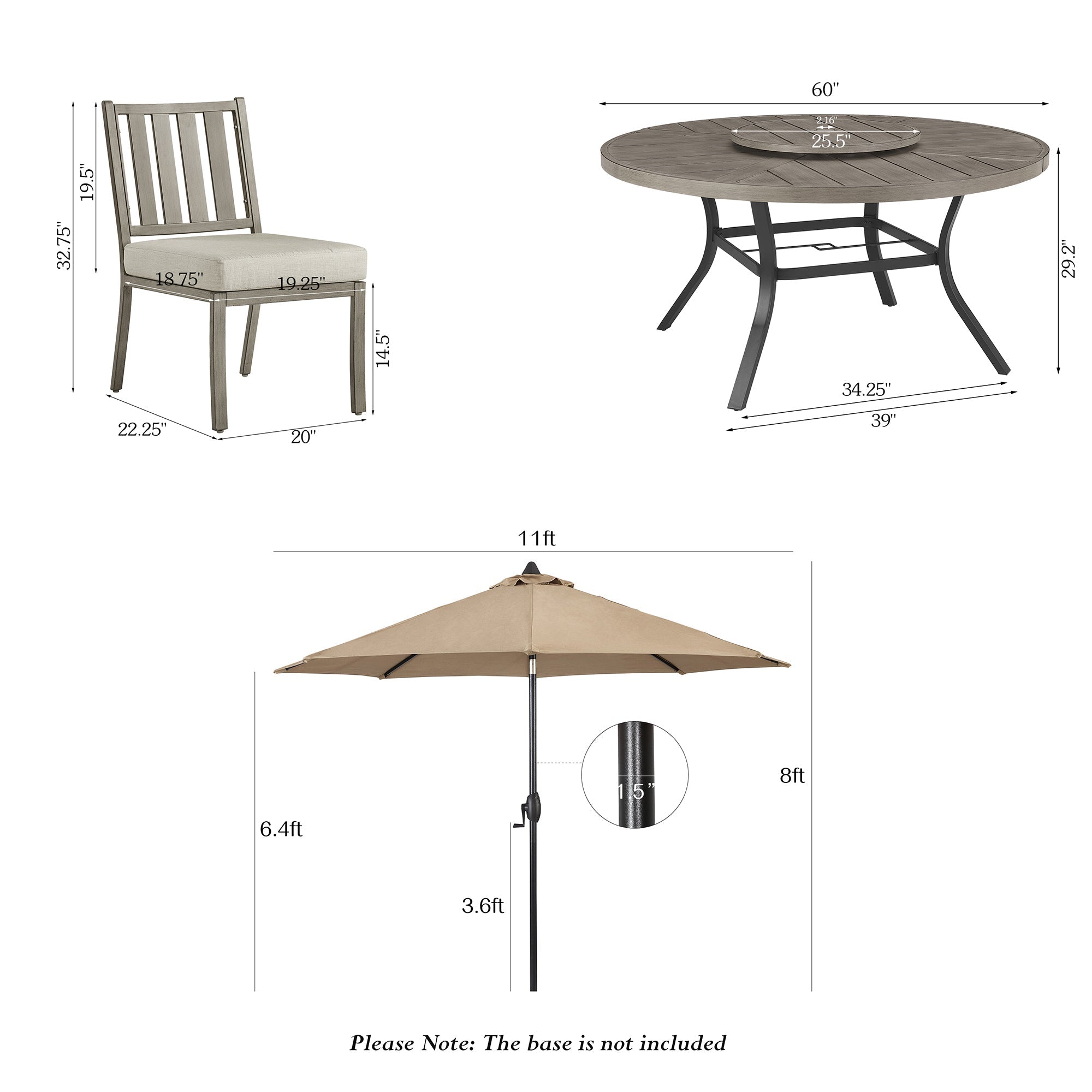8PCS Round Dining Set With Lazy Susan and Sunbrella Umbrella And Cushion