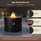 32" Propane Fire Pit Table round Smokeless W/Lid Alloy Steel Outdoor Gas Firepit Table 50,000 Btus Includes Lava Rocks and Weatherproof Cover for Wooden Deck Backyard and Pool (Black)