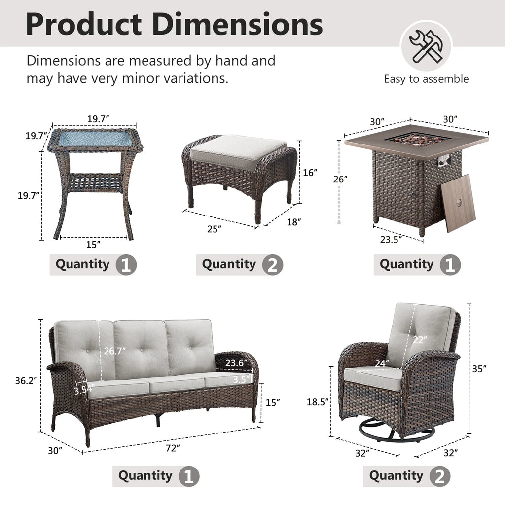 Outdoor Fire Pit Conversation Set, 3-Seat Sofa & Chairs Patio Furniture Set