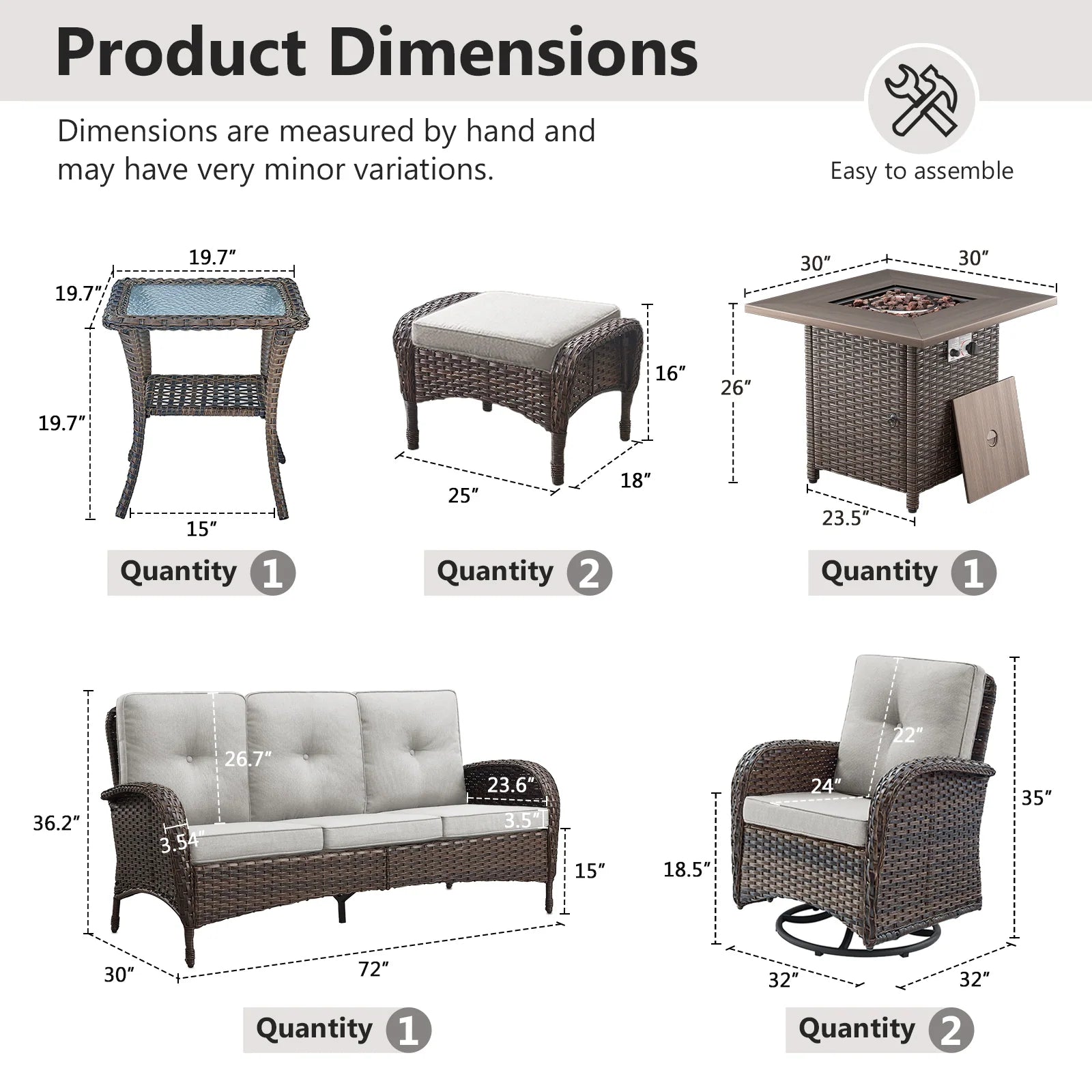 Outdoor Fire Pit Conversation Set, 3-Seat Sofa & Chairs Patio Furniture Set