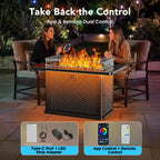 43" Rectangular Propane Fire Pit with RGB Lighting Strip – 60,000 BTU Gas Fire Pit Table, Glass Stones, Wind Guard, Adjustable Flame, Outdoor Fire Pit for Patio & Garden, Black