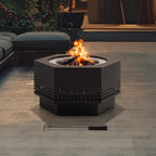 Smokeless Fire Pit 28-Inch Hexagonal Firepit for Outdoor, Stainless Steel Wood Burning Fireplace with Removable Ash Pan, PVC Cover and Fire Poker, Ideal for Camping, Bonfire, Backyard, Black