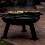 Fire Pit Grill - Campground Grill for Outdoor Cooking, Heavy Duty Steel Fire Pit with High-Temperature Black Coating, Black, Round