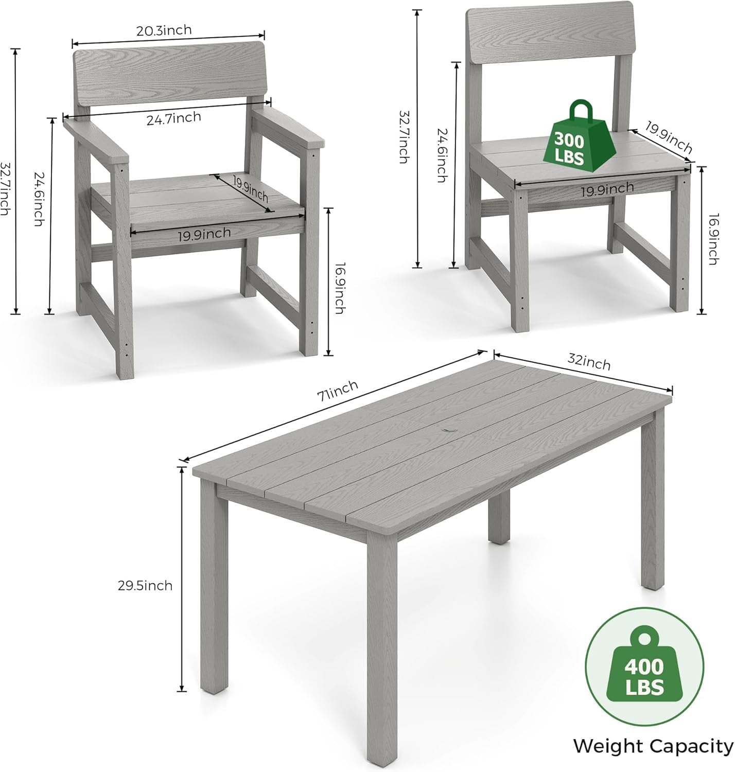 9 Piece Patio Dining Sets for 8 HIPS Outdoor Dining Table Set with Umbrella Hole Table and 8 Chairs Furniture for Backyard Poolside Garden, Grey