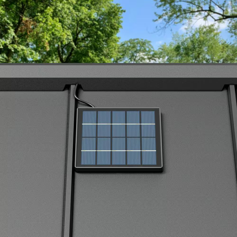 8 Ft. X 12 Ft. Matte Black Churchill Cedar Framed Grill Gazebo with DC Solar Power for Backyard