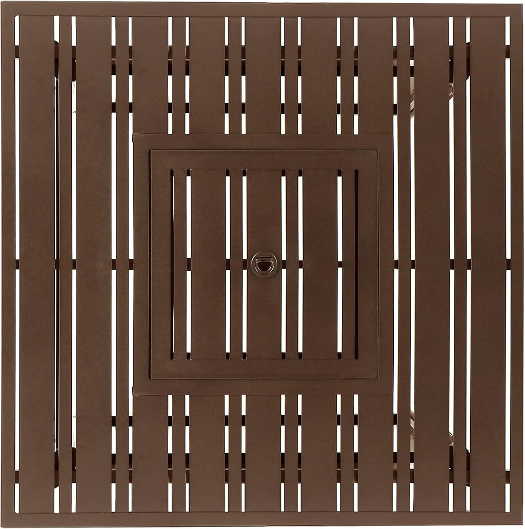 Square 32 In. X 32 In. Aluminum Propane Fire Pit Table with Glass Beads, Two Covers, Lid, 37,000 Btus in Brown Finish