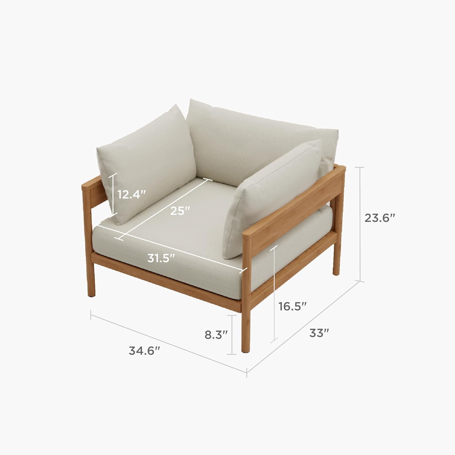 Modern Outdoor Patio Furniture Set, All-Weather Aluminium Conversation Sectional Sofa with Thick Cushions for Backyard, Garden, Porch, Armchair, Beige