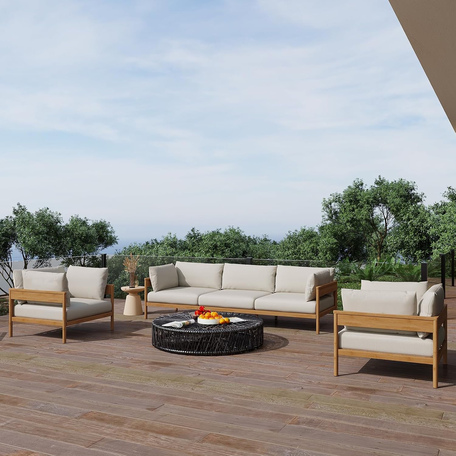 Modern Outdoor Patio Furniture Set, All-Weather Aluminium Conversation Sectional Sofa with Thick Cushions for Backyard, Garden, Porch, Armchair, Beige