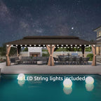 14 Ft. X 24 Ft. Bronze Patio Outdoor Gazebo for Backyard Hardtop Aluminum Frame, Hooks, Netting, Khaki Curtain,48-Lights