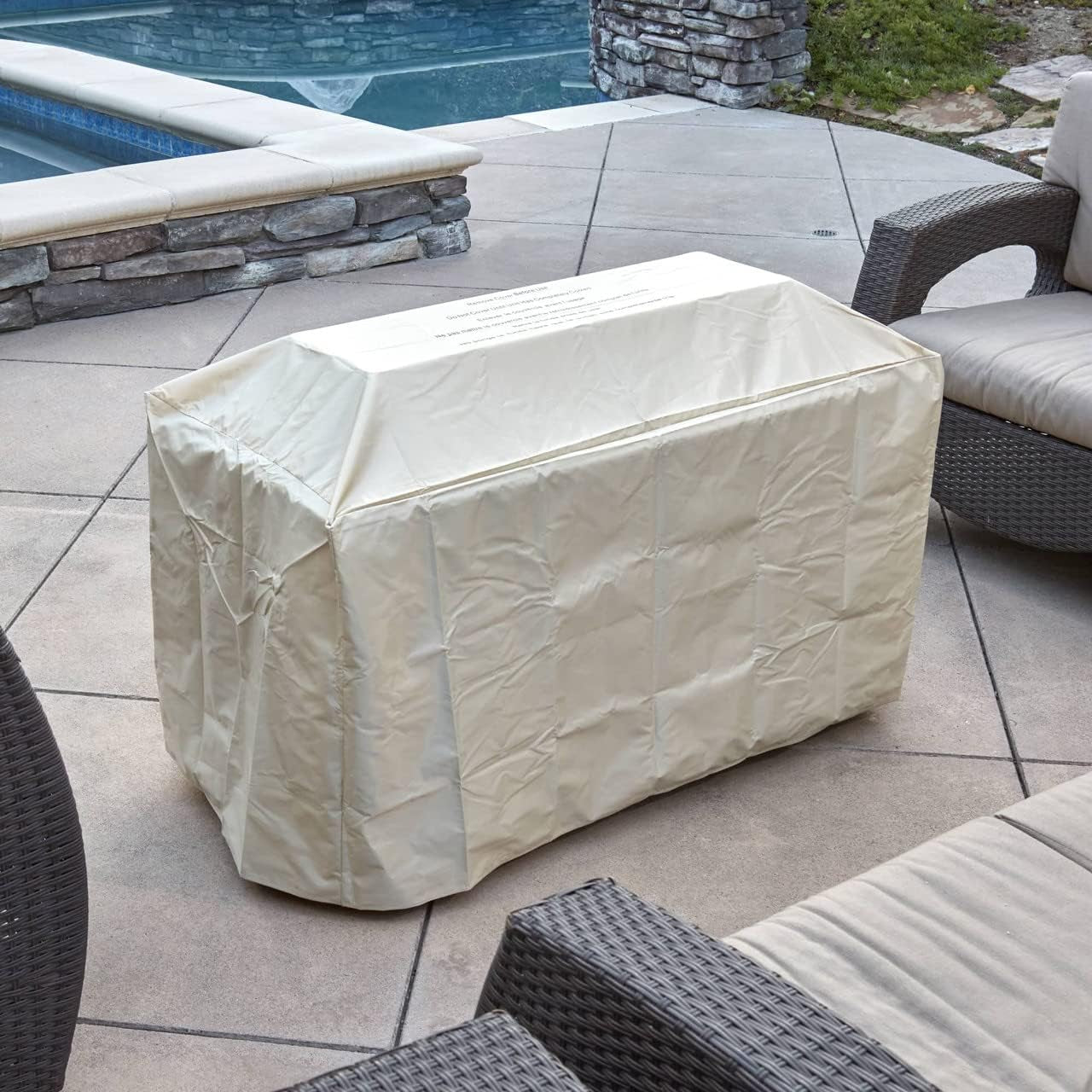 HF42603 Barnyard Style Propane Fire Pit Table for Patio and Deck Use, MGO Construction, Includes Glass Beads and Protective Cover, 42 Inch X 20 Inch, Gray