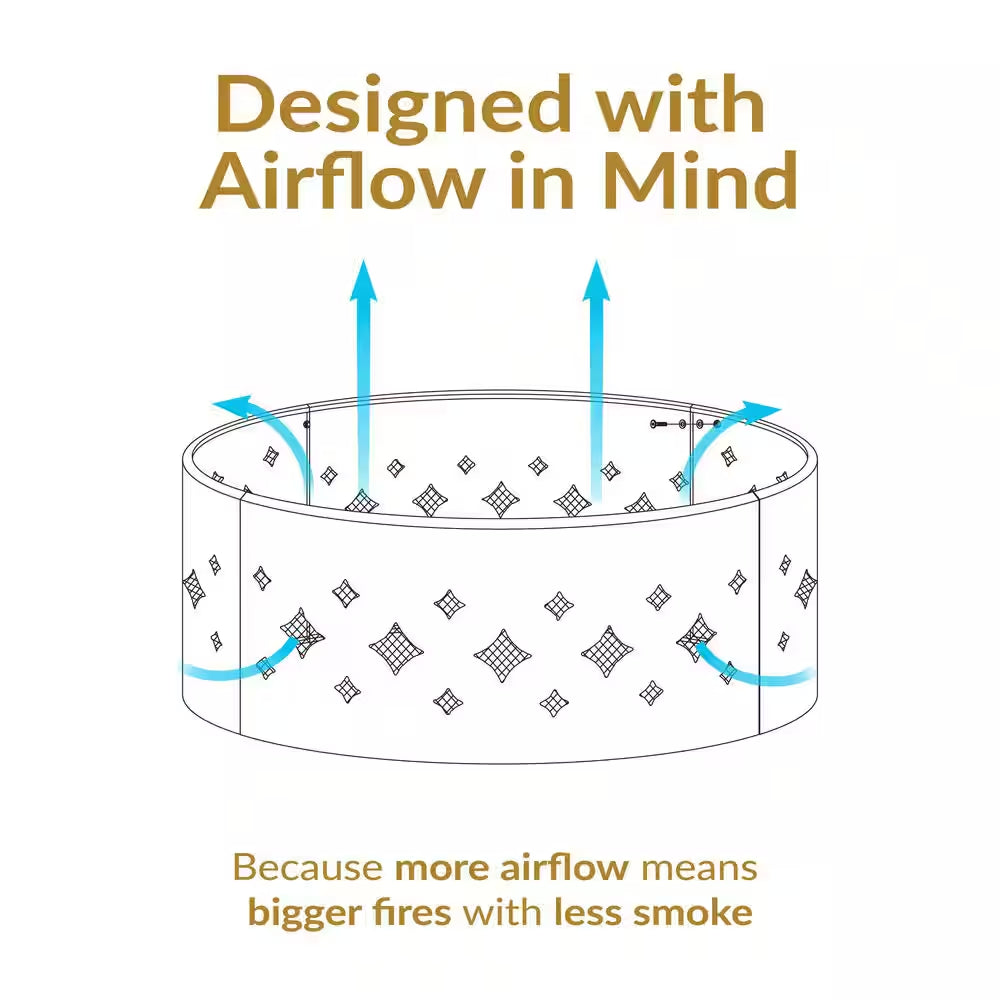 36 In. round Heavy-Duty Steel Diamond Wood Burning Fire Pit Ring