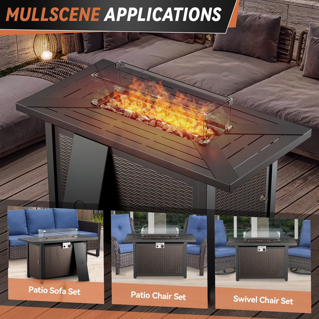9 Pieces Patio Furniture Sets with Fire Pit Table,Swivel Chairs with 6" Thick Cushion,Sofa and Ottomans,Patio Conversation Sets for Porch Deck Garden Backyard