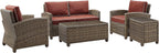 Bradenton 5-Piece Outdoor Loveseat Patio Furniture Set, Wicker Conversation Sets for Porch, Brown with Sangria Cushions