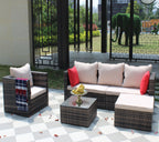 Rattan Patio Furniture Set Wicker Sofa Cushioned Sectional (4 Pieces, Brown)